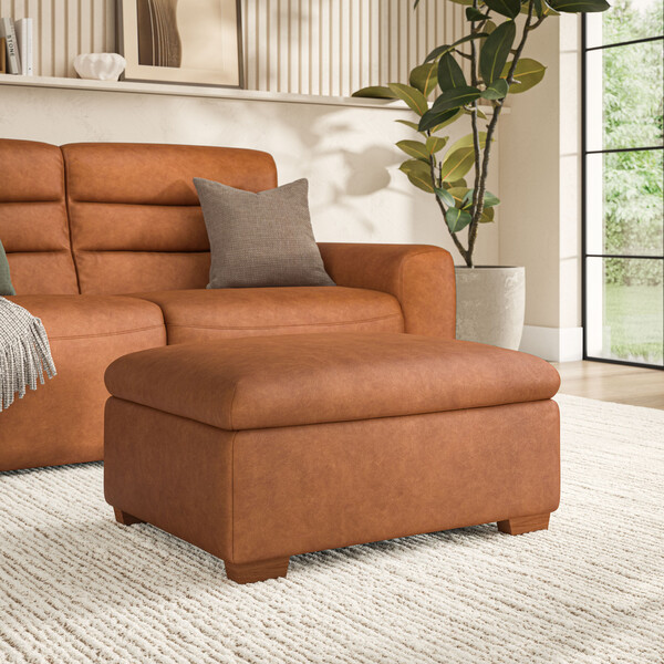 Virgo Cognac Leather Sofas - Storage Footstool - Cohen Range - Oak Furnitureland