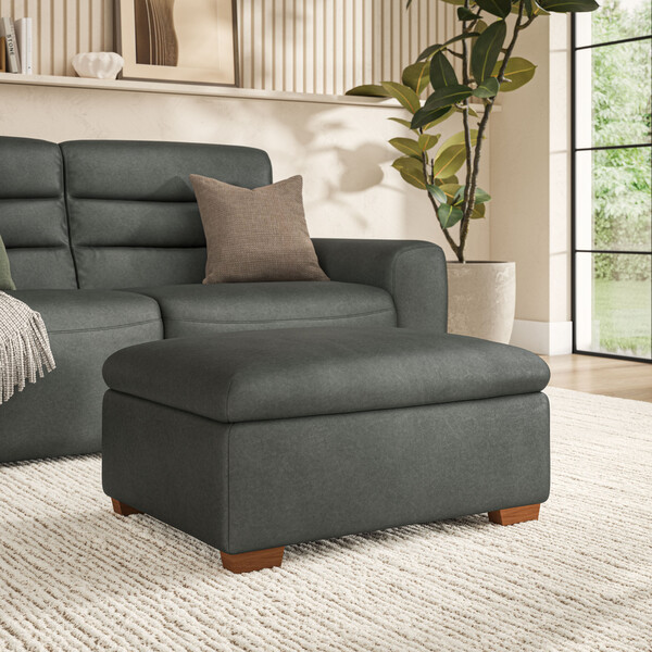 Virgo Lead Leather Sofas - Storage Footstool - Cohen Range - Oak Furnitureland
