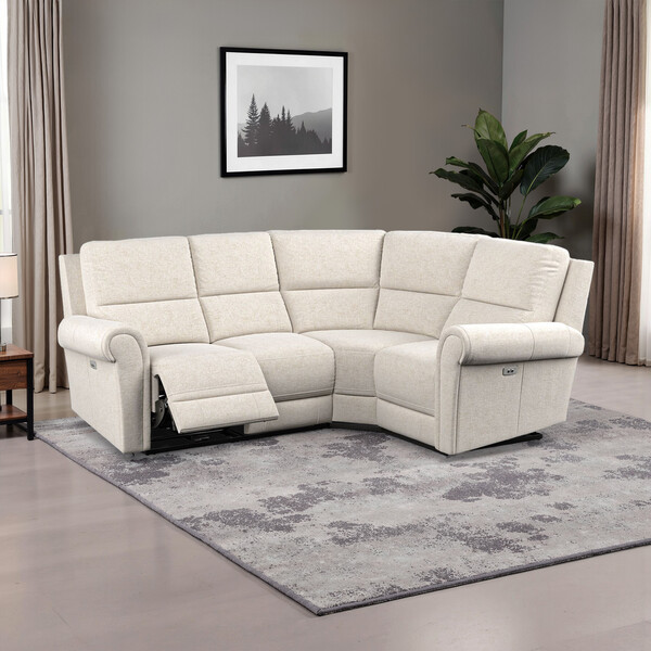 Hopsack Natural Fabric Sofas - Modular 4 Seat Corner Recliner Left Hand - Colorado Range - Oak Furnitureland