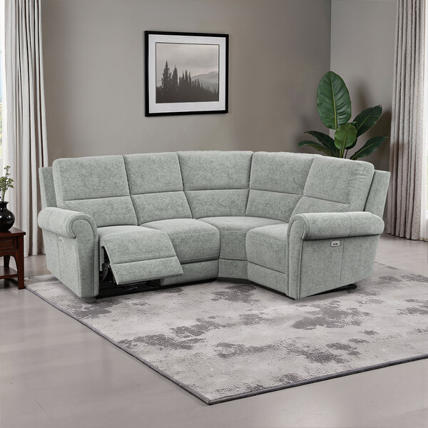 Hopsack Platinum Fabric Sofas - Modular 4 Seat Corner Recliner Left Hand - Colorado Range - Oak Furnitureland