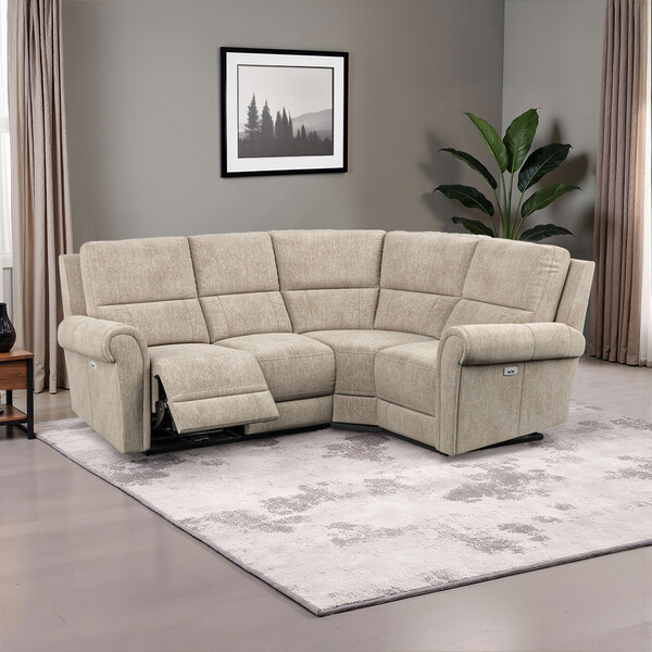 Jetta Beige Fabric Sofas - Modular 4 Seat Corner Recliner Left Hand - Colorado Range - Oak Furnitureland