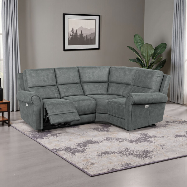 Miller Grey Fabric Sofas - Modular 4 Seat Corner Recliner Left Hand - Colorado Range - Oak Furnitureland