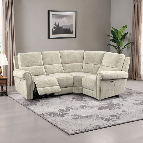 Plush Beige Fabric Sofas - Modular 4 Seat Corner Recliner Left Hand - Colorado Range - Oak Furnitureland