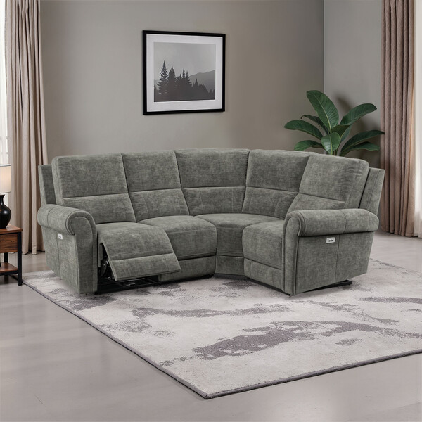 Plush Charcoal Fabric Sofas - Modular 4 Seat Corner Recliner Left Hand - Colorado Range - Oak Furnitureland