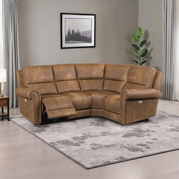 Ranch Brown Fabric Sofas - Modular 4 Seat Corner Recliner Left Hand - Colorado Range - Oak Furnitureland