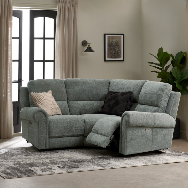 Hopsack Platinum Fabric Sofas - Modular 3 Seat Corner Recliner - Colorado Range - Oak Furnitureland