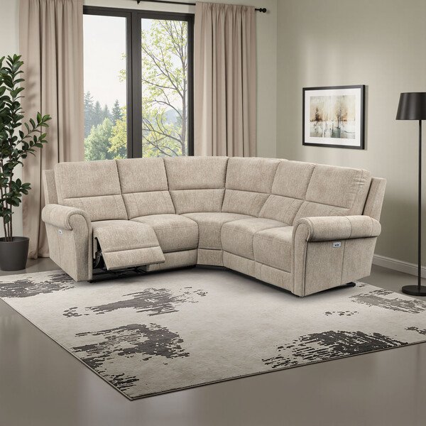 Jetta Beige Fabric Sofas - Modular 5 Seat Corner Recliner - Colorado Range - Oak Furnitureland