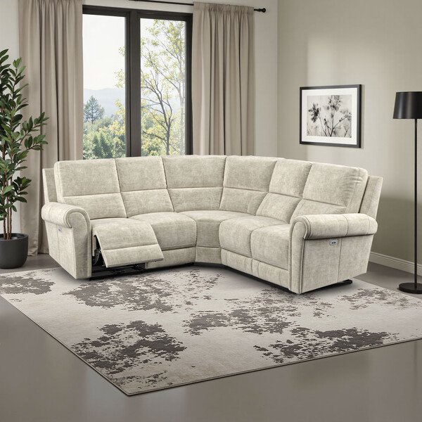 Plush Beige Fabric Sofas - Modular 5 Seat Corner Recliner - Colorado Range - Oak Furnitureland