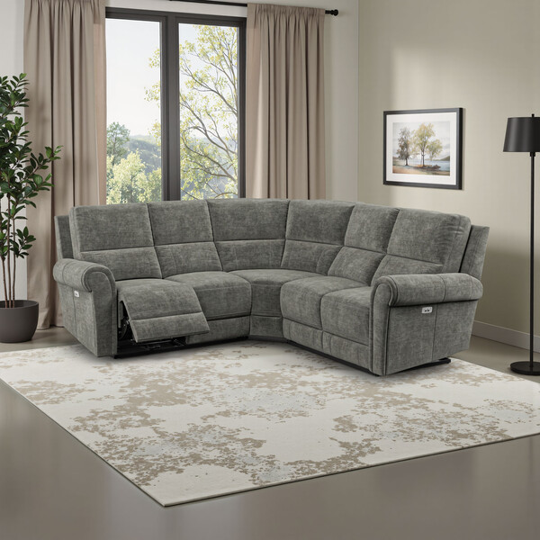 Plush Charcoal Fabric Sofas - Modular 5 Seat Corner Recliner - Colorado Range - Oak Furnitureland