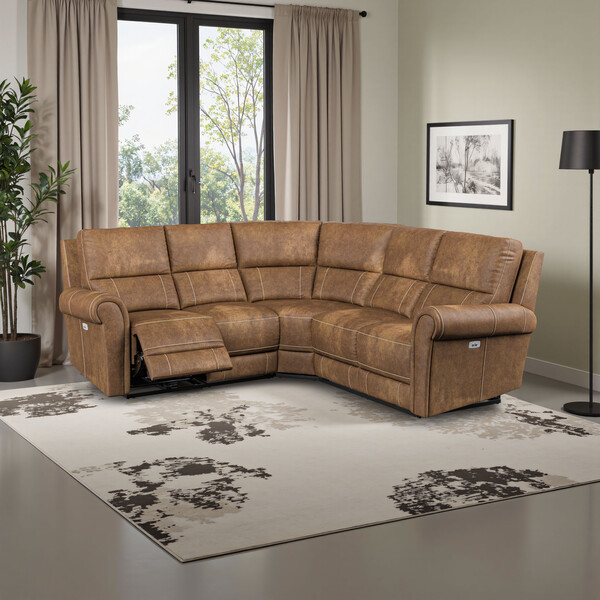 Ranch Brown Fabric Sofas - Modular 5 Seat Corner Recliner - Colorado Range - Oak Furnitureland