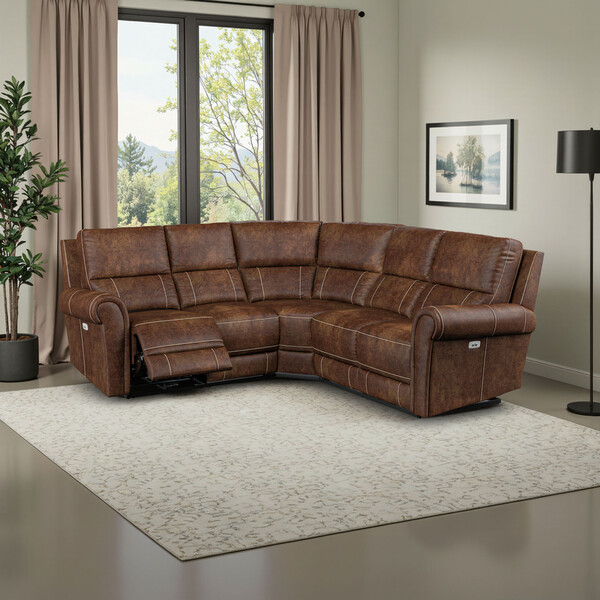 Ranch Dark Brown Fabric Sofas - Modular 5 Seat Corner Recliner - Colorado Range - Oak Furnitureland