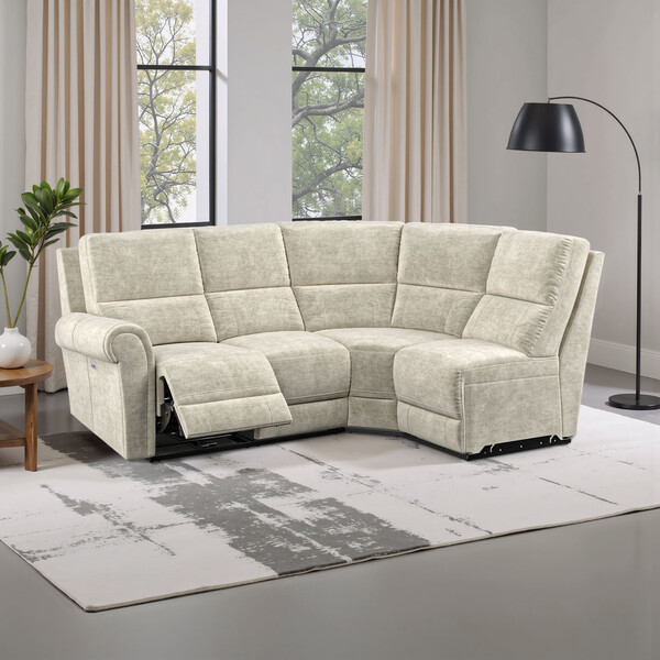 Plush Beige Fabric Sofas - Modular 4 Seat Left Hand Corner Recliner - Colorado Range - Oak Furnitureland