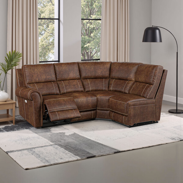 Ranch Dark Brown Fabric Sofas - Modular 4 Seat Left Hand Corner Recliner - Colorado Range - Oak Furnitureland