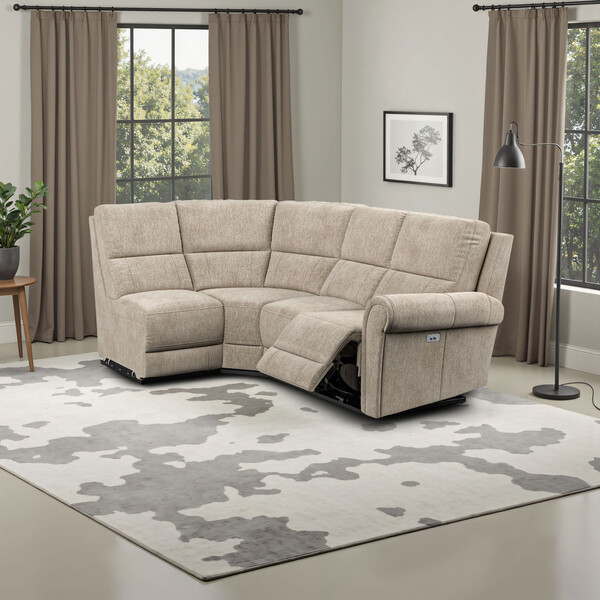 Jetta Beige Fabric Sofas - Modular 4 Seat Right Hand Corner Recliner - Colorado Range - Oak Furnitureland
