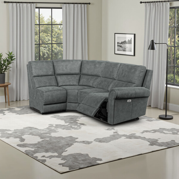 Miller Grey Fabric Sofas - Modular 4 Seat Right Hand Corner Recliner - Colorado Range - Oak Furnitureland