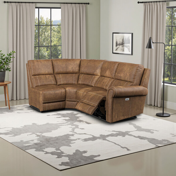 Ranch Brown Fabric Sofas - Modular 4 Seat Right Hand Corner Recliner - Colorado Range - Oak Furnitureland