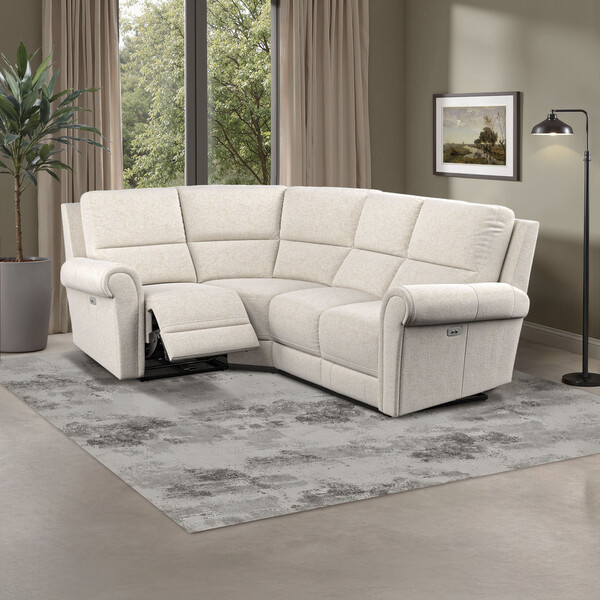 Hopsack Natural Fabric Sofas - Modular 4 Seat Corner Recliner Right Hand - Colorado Range - Oak Furnitureland