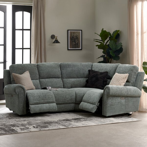 Hopsack Platinum Fabric Sofas - Modular 4 Seat Corner Recliner Right Hand - Colorado Range - Oak Furnitureland