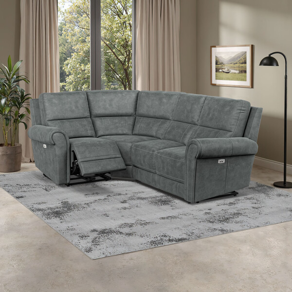 Miller Grey Fabric Sofas - Modular 4 Seat Corner Recliner Right Hand - Colorado Range - Oak Furnitureland