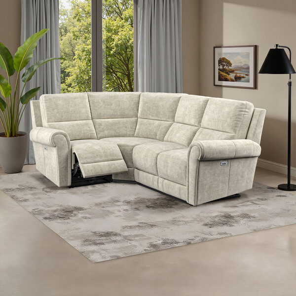 Plush Beige Fabric Sofas - Modular 4 Seat Corner Recliner Right Hand - Colorado Range - Oak Furnitureland
