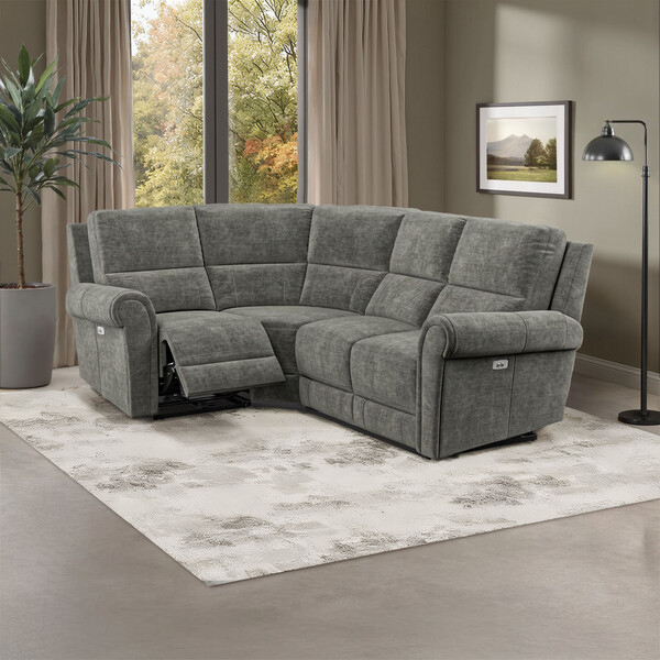 Plush Charcoal Fabric Sofas - Modular 4 Seat Corner Recliner Right Hand - Colorado Range - Oak Furnitureland