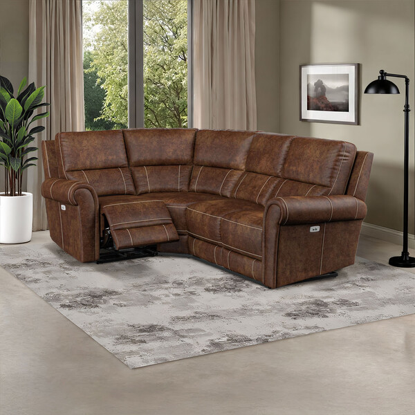Ranch Dark Brown Fabric Sofas - Modular 4 Seat Corner Recliner Right Hand - Colorado Range - Oak Furnitureland