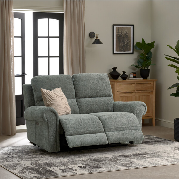 Hopsack Platinum Fabric Sofas - 2 Seater Electric Recliner Sofa - Colorado Range - Oak Furnitureland