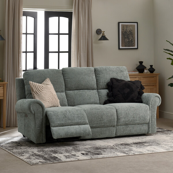 Hopsack Platinum Fabric Sofas - 3 Seater Electric Recliner Sofa - Colorado Range - Oak Furnitureland
