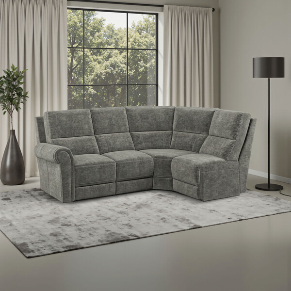 Plush Charcoal Fabric Sofas - Modular 4 Seat Left Hand Corner Sofa - Colorado Range - Oak Furnitureland
