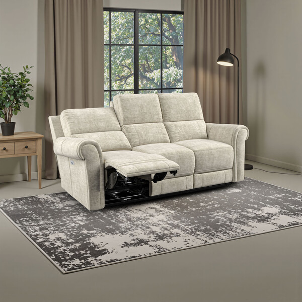 Plush Beige Fabric Sofas - 3 Seater Electric Recliner Sofa - Colorado Range - Oak Furnitureland