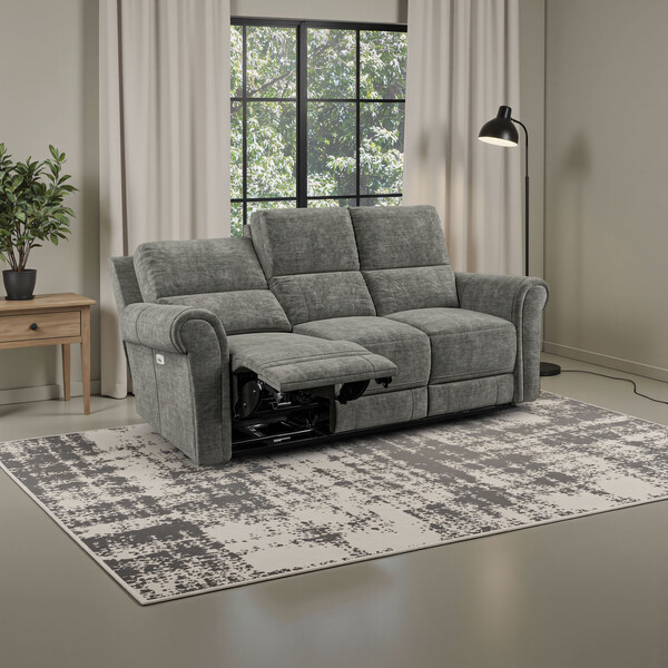 Plush Charcoal Fabric Sofas - 3 Seater Electric Recliner Sofa - Colorado Range - Oak Furnitureland