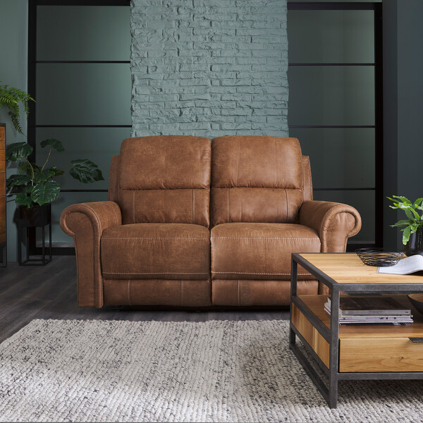 Ranch Brown Fabric Sofas - 2 Seater Electric Recliner Sofa - Colorado Range - Oak Furnitureland