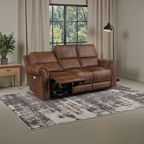 Ranch Dark Brown Fabric Sofas - 3 Seater Electric Recliner Sofa - Colorado Range - Oak Furnitureland