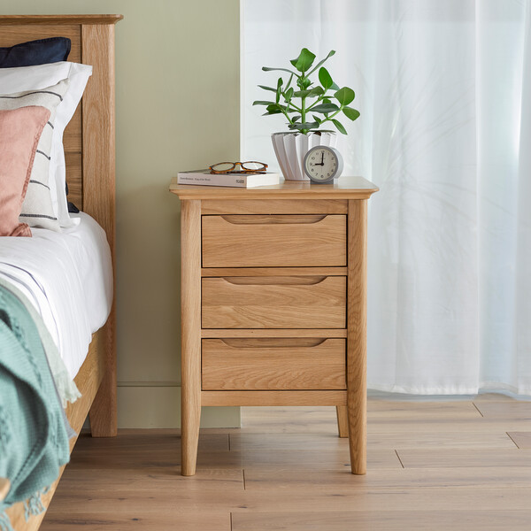 Natural Solid Oak Bedside Tables - 3 Drawer Bedside Table - Copenhagen Range - Oak Furnitureland