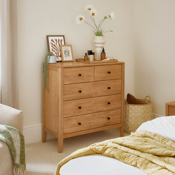 Natural Oak Chest of Drawers -  5 Drawer Chest - Corton Range - Oak Furnitureland
