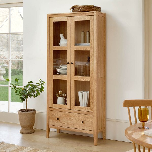Natural Oak Display Cabinets - Glazed Display Cabinet - Corton Range - Oak Furnitureland