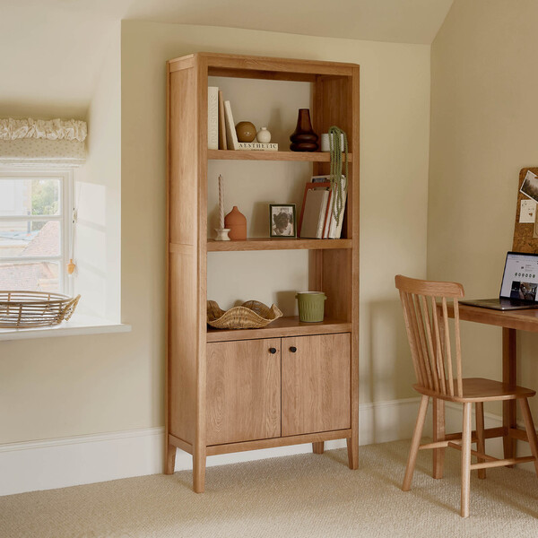 Natural Oak Bookcases - Open Shelving Unit - Corton Range - Oak Furnitureland