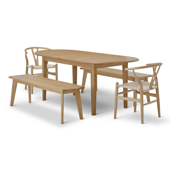 Corton Natural Oak Oval Extending Dining Table with 2 Chairs and 2 Benches - Oak Furnitureland