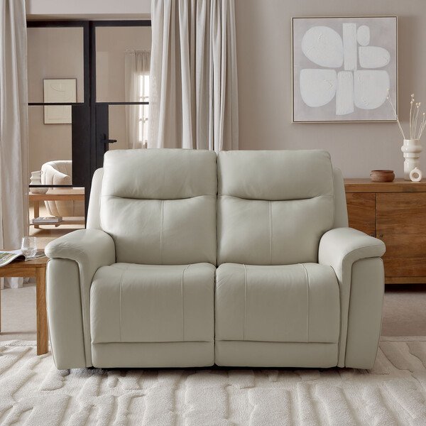 Bone China Leather Sofas - 2 Seater Electric Recliner Sofa - Dalton Range - Oak Furnitureland