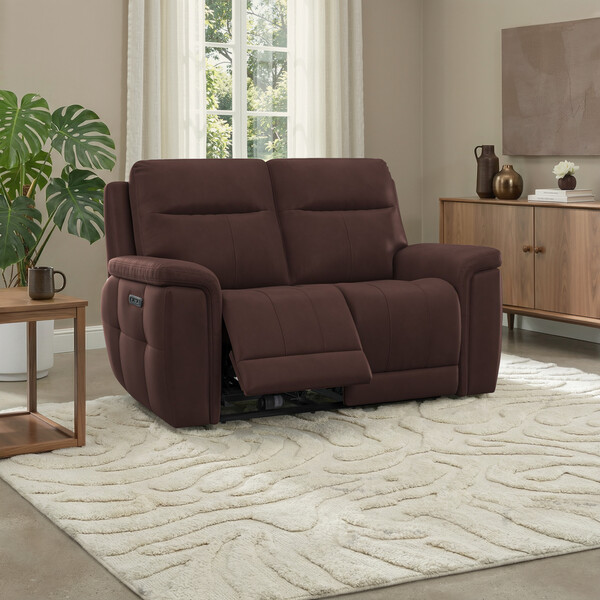 Chestnut Leather Sofas - 2 Seater Electric Recliner Sofa - Dalton Range - Oak Furnitureland