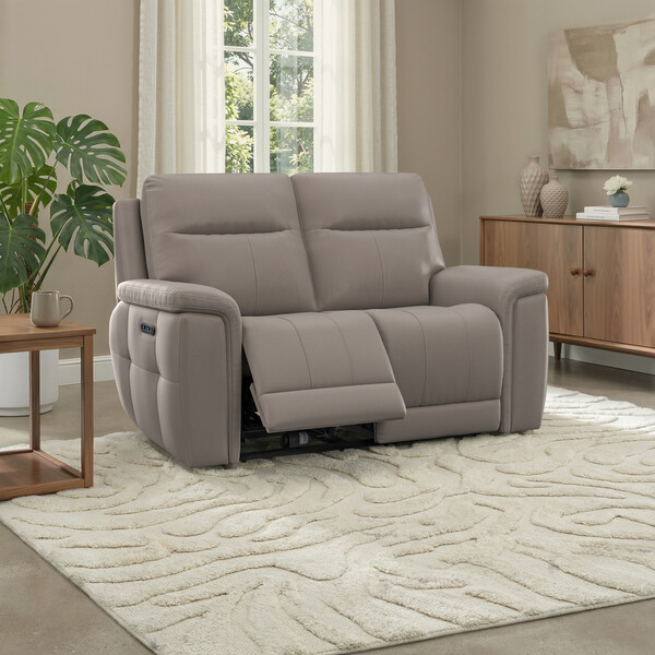 Oyster Leather Sofas - 2 Seater Electric Recliner Sofa - Dalton Range - Oak Furnitureland