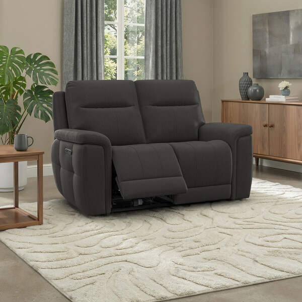 Storm Leather Sofas - 2 Seater Electric Recliner Sofa - Dalton Range - Oak Furnitureland