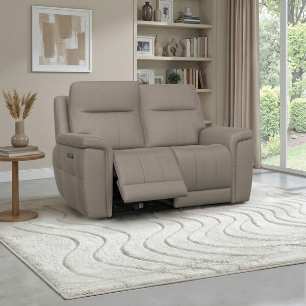 Bella Latte Fabric Sofas - 2 Seater Electric Recliner Sofa with Power Headrests - Dalton Range - Oak Furnitureland