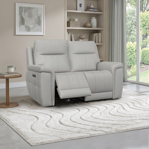 Bella Lead Grey Fabric Sofas - 2 Seater Electric Recliner Sofa with Power Headrests - Dalton Range - Oak Furnitureland