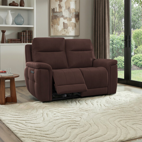 Chestnut Leather Sofas - 2 Seater Electric Recliner Sofa with Power Headrests - Dalton Range - Oak Furnitureland