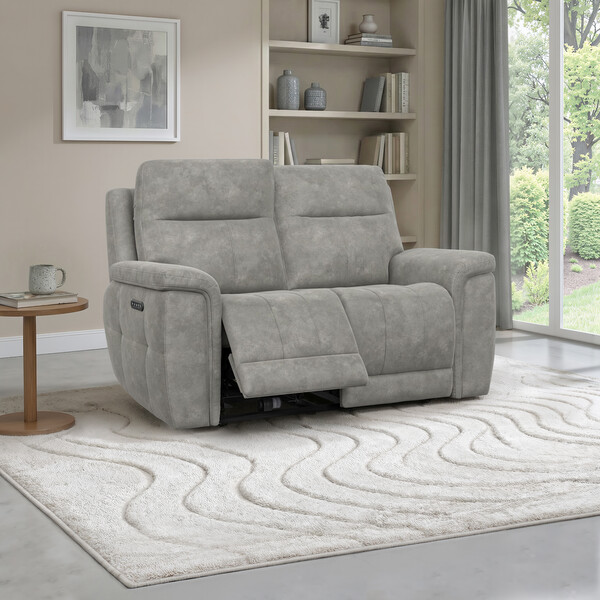 Dexter Stone Fabric Sofas - 2 Seater Electric Recliner Sofa with Power Headrests - Dalton Range - Oak Furnitureland