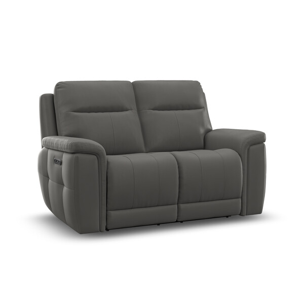 Elephant Grey Leather Sofas - 2 Seater Electric Recliner Sofa with Power Headrests - Dalton Range - Oak Furnitureland