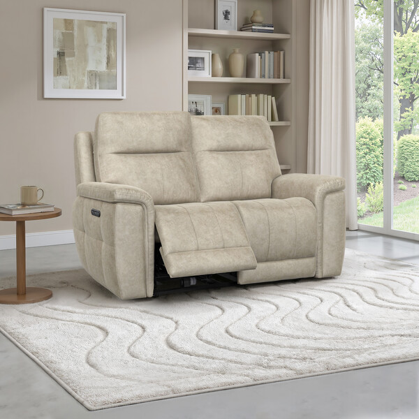 Marble Cream Fabric Sofas - 2 Seater Electric Recliner Sofa with Power Headrests - Dalton Range - Oak Furnitureland