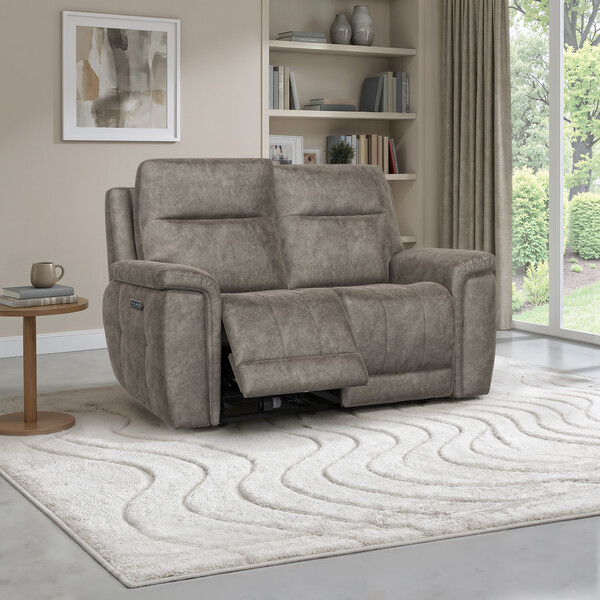 Marble Mink Fabric Sofas - 2 Seater Electric Recliner Sofa with Power Headrests - Dalton Range - Oak Furnitureland