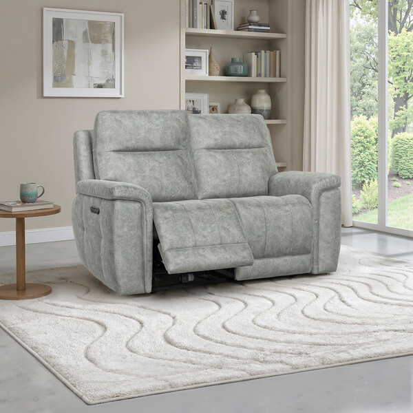 Marble Silver Fabric Sofas - 2 Seater Electric Recliner Sofa with Power Headrests - Dalton Range - Oak Furnitureland